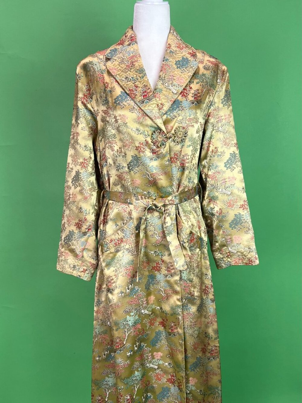 Vintage 40s 50s Gold Brocade Chinese Robe Size S/M